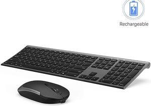 Wireless Keyboard and Mouse  24GHz Rechargeable Compact Quiet FullSize Keyboard and Mouse Combo with Nano USB Receiver for Windows Laptop PC NotebookDark Gray