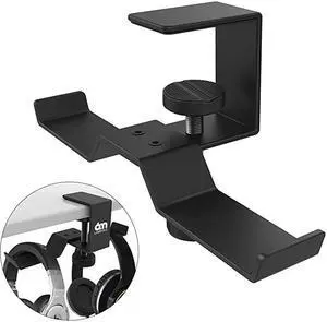 Under Desk Dual Headphone Hanger  Metal Headset Stand Gaming Earphone Holder Universal Clamp on Desk Hanger Hook for All Headsets Black Patent