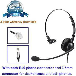 Headset RJ9 Phone Headset for IP Phone with Noise Cancelling Microphone Plus 35mm Connector