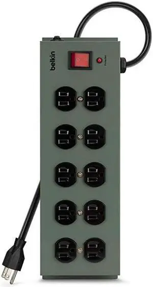 Power Strip Surge Protector - 10 AC Multiple Outlets, 15 ft Long Heavy Duty Metal Extension Cord with Wall Mount Holes for Home, Office, Travel, Computer Desktop, Laptop & Phone Charging Brick