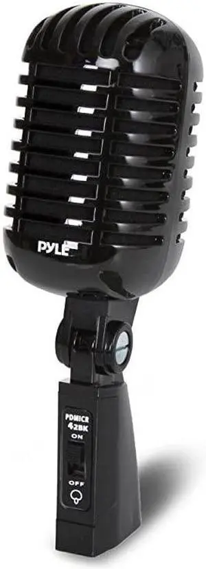 Classic Retro Dynamic Vocal Microphone Old Vintage Style Unidirectional Cardioid Mic with XLR Cable Universal Stand Compatible Live Performance In Studio Recording  Pro PDMICR42BK Black