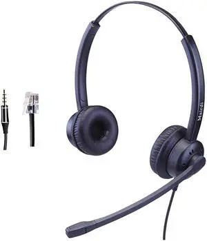Headset with Noise Canceling Microphone Including RJ9 35mm Connectors for Landline Deskphone and Smartphone PC Laptops Call Center Office Headset for Yealink Grandstream Snom