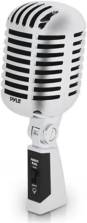 Classic Retro Dynamic Vocal Microphone Old Vintage Style Unidirectional Cardioid Mic with XLR Cable Universal Stand Compatible Live Performance In Studio Recording  PDMICR42SL Silver