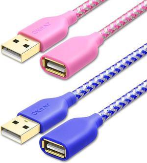 USB Cable Extension  2 Pack 6 FT183M Braided USB Extender Type A Male to Female Extension Cord with GoldPlated for Keyboard Mouse Flash Drive Hard Drive Printer Game ControllerBlue Pink