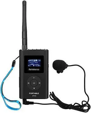 FT11 Portable FM Transmitter Low Power MP3 Broadcast Radio Station Power Support TF Card AUX Input for Church Tour Guide