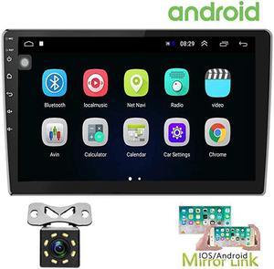 101 Inch Android Car Stereo with GPS Double Din Car Radio Bluetooth FM Radio Receiver Support WiFi Connect Mirror Link for AndroidiOS Phone + Dual USB Input amp 12 LEDs Backup Camera
