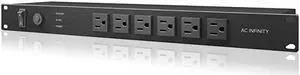 TESLACORE A2 Rackmount PDU with Surge Protector 15A Circuit Breaker 6 Front and 6 Rear Rear Outlets 15ft Power Cord for AV Equipment