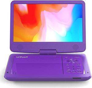 Portable DVD Player 125 with 101 HD Swivel Screen Car Travel DVD Players 5 Hrs Rechargeable Battery RegionFree Video Player for Kids Elderly Remote Control Sync TV USBSD Purple