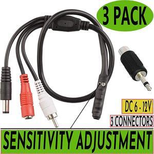 Microphone Outdoor Microphone for WiFi Security Camera IP Audio Microphone Surveillance Microphone RCA with High Sensitive Preamp Amplified Pickup Device Mic External Camera Sound 3Pack