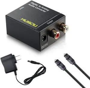 Digital Optical Coax to Analog RCA Audio Converter Adapter with Fiber Cable