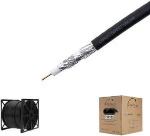 500FT Black RG6 Quad Shielded Coax Cable Satellite TV Coaxial Wire 18 AWG Copper Clad Steel Conductor Foam PE Core 60 Aluminum Braid PVC Jacket Reel in Box
