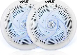 LowProfile Waterproof Marine Speakers 240W 65 Inch 2 Way 1 Pair Slim Style Waterproof Weather Resistant Outdoor Audio Stereo Sound System wBlue Illuminating LED Lights  White