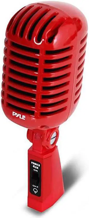 Classic Retro Dynamic Vocal Microphone Old Vintage Style Unidirectional Cardioid Mic with XLR Cable Universal Stand Compatible Live Performance In Studio Recording  PDMICR42R Red 830in x 380in x 340i