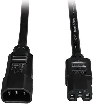 3ft Heavy Duty Computer Power Extension Cord 15A 14 AWG C14 to C15 Black 3P018003