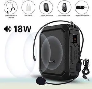 Amplifier with Wired Headset Mic 18W Portable Bluetooth Speaker Megaphone Waterproof IPX5 Loudspeaker Recording Power Bank for Outdoor Activities Parties Teaching Meeting Training etc
