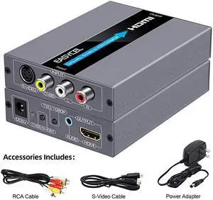 RCA Svideo to HDMI Converter RCA Composite CVBS AV or Svideo + RL Audio Input to HDMI Output Upscale Converter Supports 720P 1080P Output Switch for N64 PS2 Wii DVD