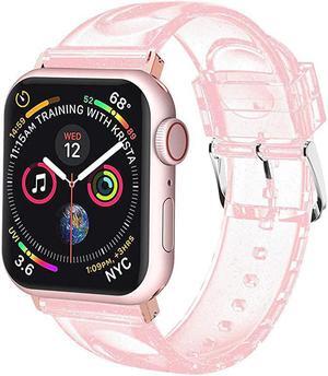 Compatible with Apple Watch Band 42mm 44mm Women Glitter Soft Silicone Sports iWatch Band Strap for Apple Watch Series 54321 42mm 44mm PinkSilver Band + Rose Gold Connector