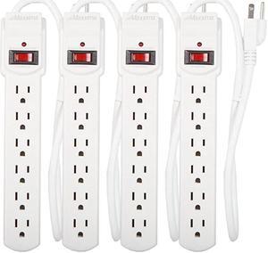 6 Outlet Power Strip Surge Protector 300 Joules 2FT Cord Switch 4 Pack