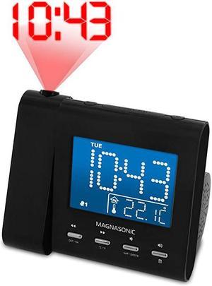 Projection Alarm Clock with AMFM Radio Battery Backup Auto Time Set Dual Alarm amp 35mm Audio Input EAAC601