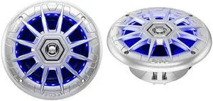 MRGB65S 65 Inch Marine Speakers Weatherproof 200 Watts Per Pair 100 Watts Each MultiColor Illumination Full Range 2 Way Sold In Pairs SILVER
