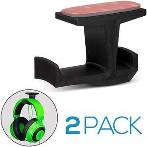 BigJ Under Desk Headphone Stand (2 Pack) Hanger Holder Mount for Headphones, Gaming Headsets, Mobiles Accessories, Stick On, No Screws (Black)