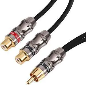 RCAPhono Splitter Cable RCA Male to Dual Female Gold Plated Adapter Stereo Audio YCable Heavy Duty for subwoofer 1 Male to 2 Female 1025 cm
