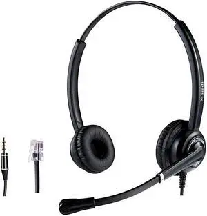 RJ9 Telephone Headset with Noise Cancelling Microphone Jabra Compatible for Avaya PolyCom Nortel Altigen Toshiba Siemens with Extra 35mm Connector