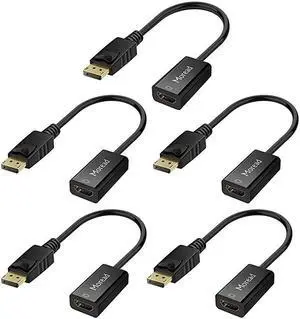 DisplayPort to HDMI Adapter 5 Pack GoldPlated Display Port to HDMI Converter DP to HDMI Cord Male to Female Compatible with Computer Desktop Laptop PC Monitor Projector HDTV Black