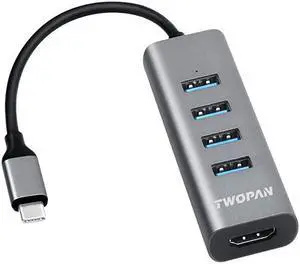 USB C Hub T1H 5in1 USB Type C Hub with HDMI4K Output and 4 USB 30 Ports Compatible with Samsung Galaxy S10+S10S9S8 MacBook AirPro Chromebook iPad Pro Travellers Choice Space Gray