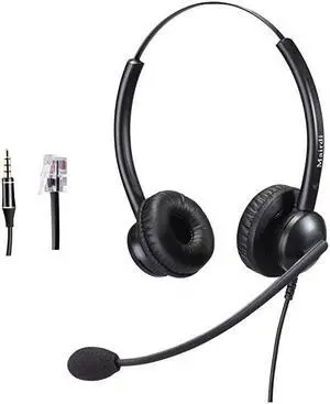 Headset with Noise Canceling Microphone Duo Call Center Telephone Headset with RJ9 Jack 35mm Connector for Landline Deskphone Cell Phone PC Laptop Work for Polycom Avaya Nortel Aastra