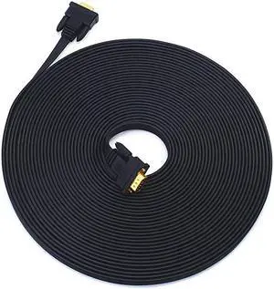 Slim Flat 100 Feet VGA Cable Male to Male 15 Pin Computer Monitor Cord 1080p High Resolution Black 30m