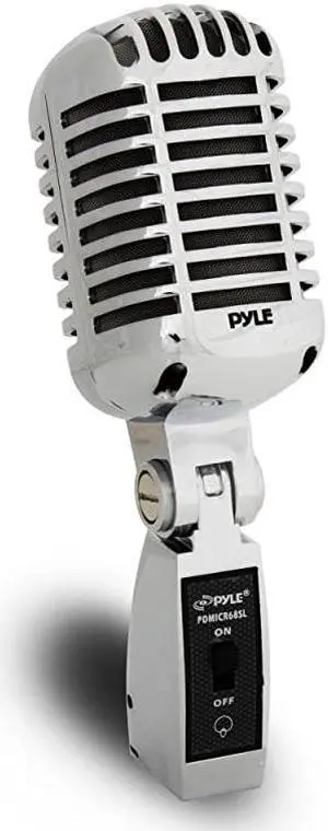Classic Retro Dynamic Vocal Microphone Old Vintage Style Metal Unidirectional Cardioid Mic with XLR Cable Universal Stand Adapter Live Performance Studio Recording PDMICR68SL Silver