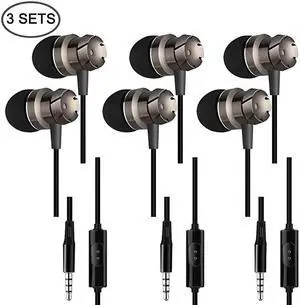3 Packs Earbud Headphones with Remote Microphone  in Ear Earphone Stereo Sound Noise Isolating Tangle Free for Smartphones Laptops Gaming Fits All 35mm Interface Device