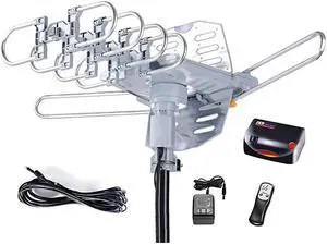 Amplified Digital Outdoor HDTV Antenna 150 Miles Long Range 360 Degree Rotation Infrared Control Tools Free Installation Support 2 TVs