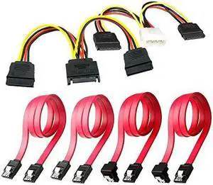 SSD / SATA III Hard Drive Connection Cables (1x 4 Pin to Dual 15 Pin SATA Power Splitter Cable, 1x 15 Pin to Dual 15 Pin SATA Power Splitter Cable, 4x SATA Data Cables), 6 Pack