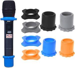 4 Sets Wireless Handheld Microphone Shakeproof Anti-rolling Mic Protection Silicone Ring & Bottom Rod Sleeve Holder Stand for KTV Device (4 colors)