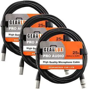 XLR Microphone Cable Male to Female 25 Ft Fully Balanced Premium Mic Cable 3 Pack