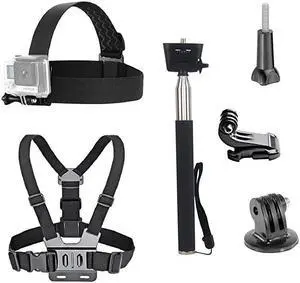 3 in 1 Universal Waterproof Action Camera Accessories Bundle Kit Head Strap MountChest HarnessSelfie stick Compatible with Gopro Hero 7 6 5AKASO EK7000APEMANODRVMCrosstour Action Camera