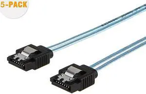 SATA III Cable 5Pack 18inch SATA III 60 Gbps 7pin Female Straight to Straight Angle Female Data Cable with Locking Latch 15 FT Blue