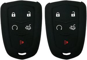2Pcs  Rubber 5 Buttons Smart Key Fob Remote Cover Case Protector Keyless Jacket for 2018 2017 2016 Cadillac CT6 XT5 CTS XTS SRX ATS HYQ2AB HYQ2EB Black