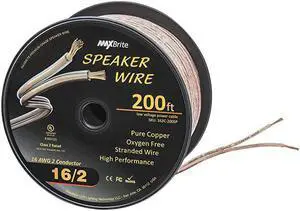 Performance 16 Gauge Speaker Wire Oxygen Free Pure Copper UL Listed Class 2 200 Feet Spool