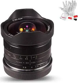 75mm F28 APSC Fisheye Fixed Lens for Sony Emount Cameras with Protective Lens Cap Lens Hood and Carrying Bag Black