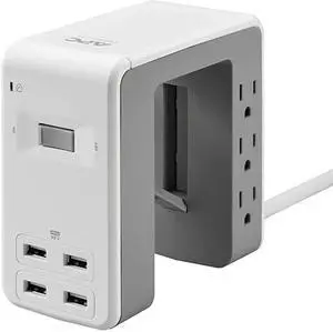 Desk Mount Power Station PE6U4W, U-Shaped Surge Protector with USB Ports (4), Desk Clamp, 6 Outlet, 1080 Joules