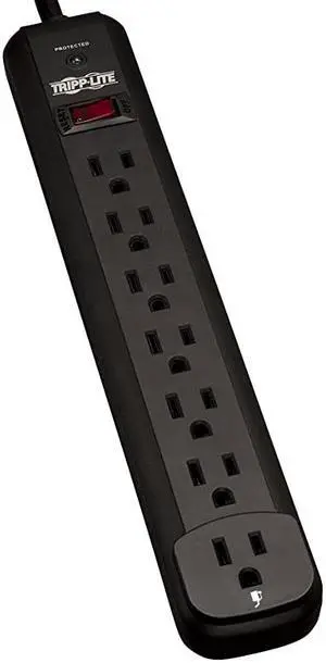 7 Outlet Surge Protector Power Strip Extra Long 12ft Cord Black Dollar 25000 Insurance TLP712B