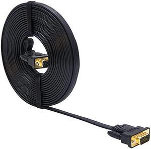 10ft Ultra Thin Flat Computer Monitor VGA Cable Standard 15 Pin Male to Male Connector SVGA Wire 10 Feet - Black