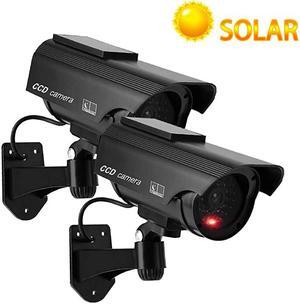 Solar Powered Bullet Dummy Fake Simulated Surveillance Security CCTV Dome Camera IndoorOutdoor Use with Flashing Red LED Light Warning Security Alert Sticker Decal