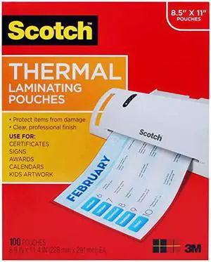 Thermal Laminating Pouches, 100-Pack, 8.9 x 11.4 Inches, Letter Size Sheets (TP3854-100)