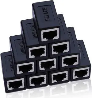 DEFACE RJ45 Coupler Cable Coupler Cat8 Cat7 Cat6 Cat5e Female to Female Ethernet Adapter 10pcs per Pack Black