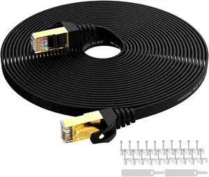 Lovicool Cat 7 Ethernet Cable 50 Ft Black,Internet Flat Network Patch Cords High Speed up to 10 Gbps Ethernet Networking Wire SSTP RJ45 Gold Plated Head for Switch/Router/Modem/Patch Panel 15m