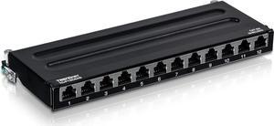 TRENDnet 12-Port Cat6A Shielded Patch Panel, 10G Ready, Cat5e,Cat6,Cat6A Compatible, Metal Housing, Color-Coded Labeling for T568A and T568B Wiring,Cable Management,Wall Mountable, Black,TC-P12C6AS